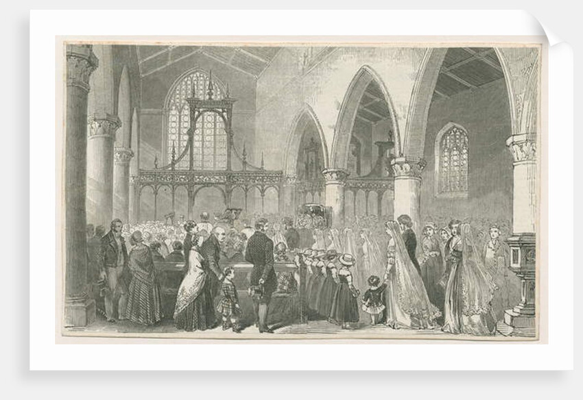 Interior of Trentham Church: woodcut engraving by School English