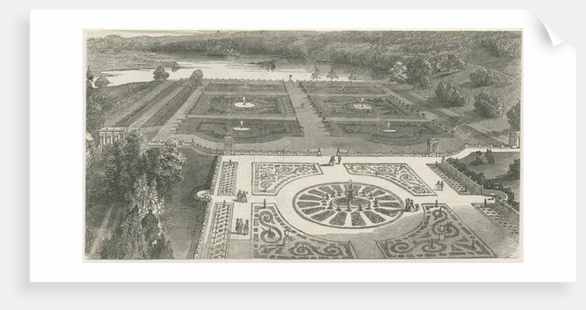 Trentham Gardens: woodcut engraving by School English