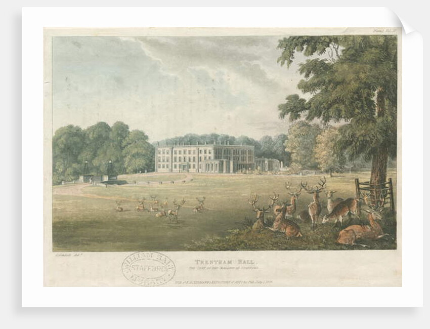 Trentham Hall: coloured lithograph, nd [c 1824] by John Gendall