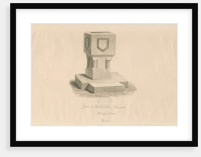Font in Swynnerton Church by John Buckler