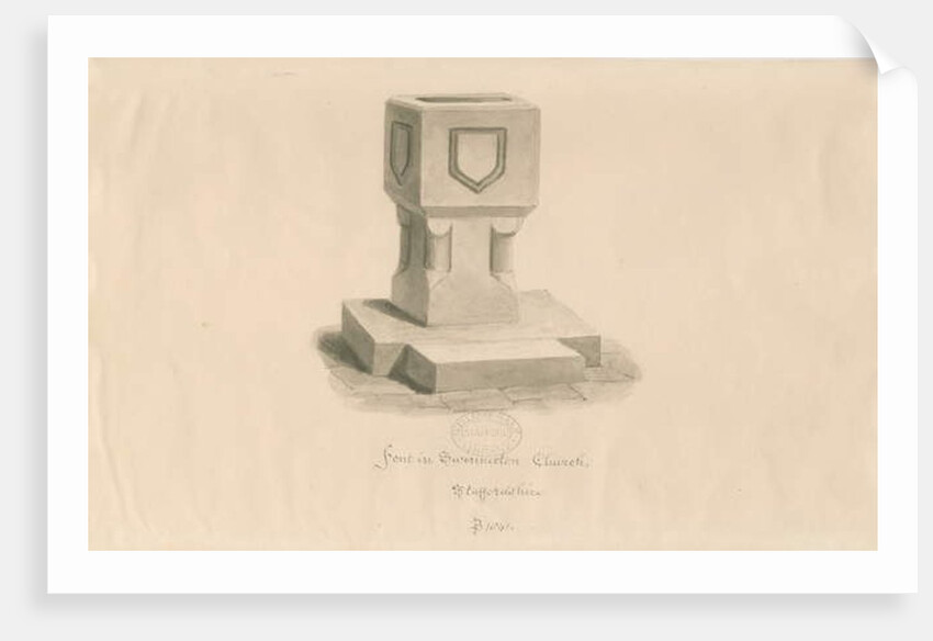 Font in Swynnerton Church by John Buckler