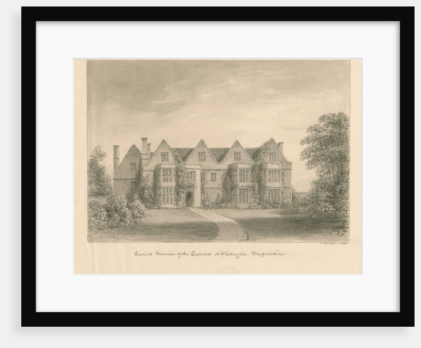 Whittington Hall: sepia drawing, 1838 by John Buckler