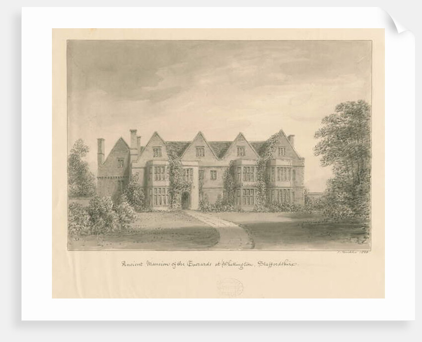 Whittington Hall: sepia drawing, 1838 by John Buckler