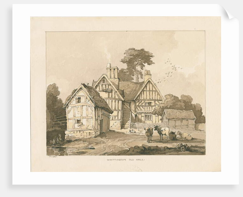 Whittington Hall: pen and wash drawing, 1838 by Thomas Peploe Wood