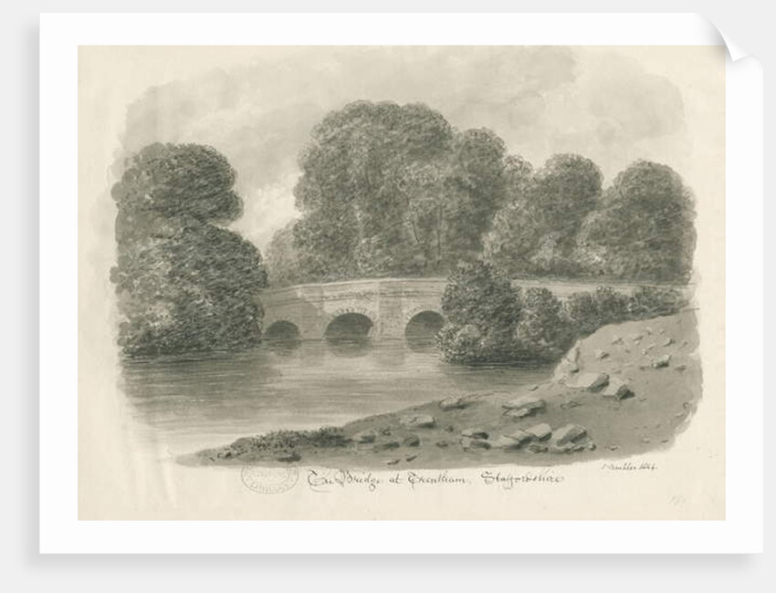 Trentham Hall - Bridge: sepia wash drawing, 1844 by John Buckler