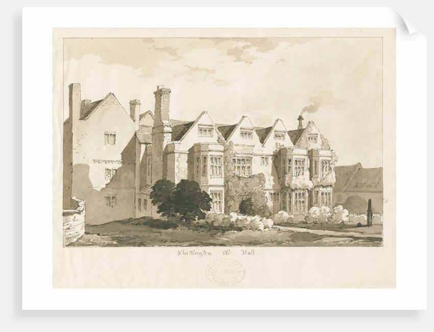 Whittington Hall: pen and wash drawing, 1836 by Thomas Peploe Wood