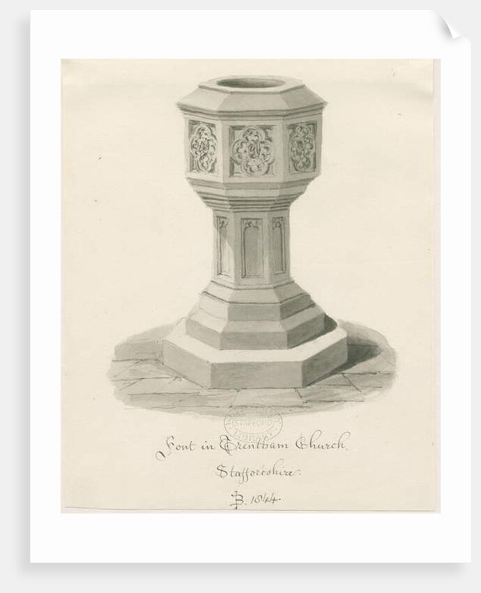 Font in Trentham Church by John Buckler