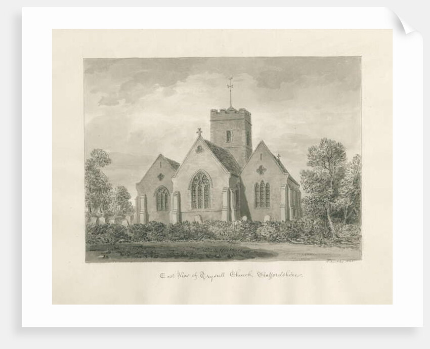 Trysull Church: sepia wash drawing, 1846 by John Buckler