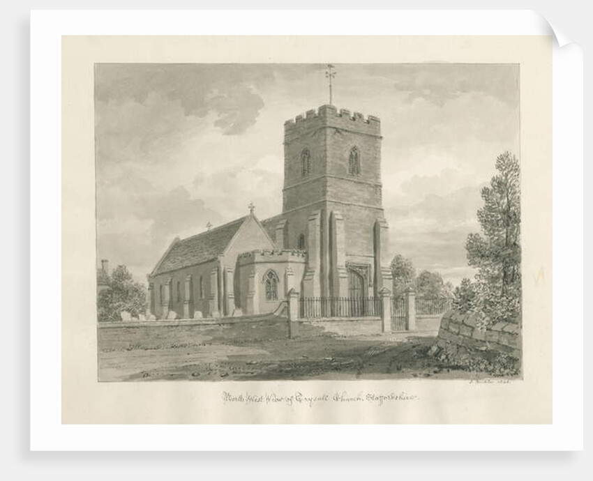 Trysull Church: sepia wash drawing, 1846 by John Buckler