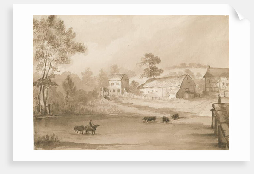 Trysull Mill: sepia wash drawing, 1844 by Henry James Noyes