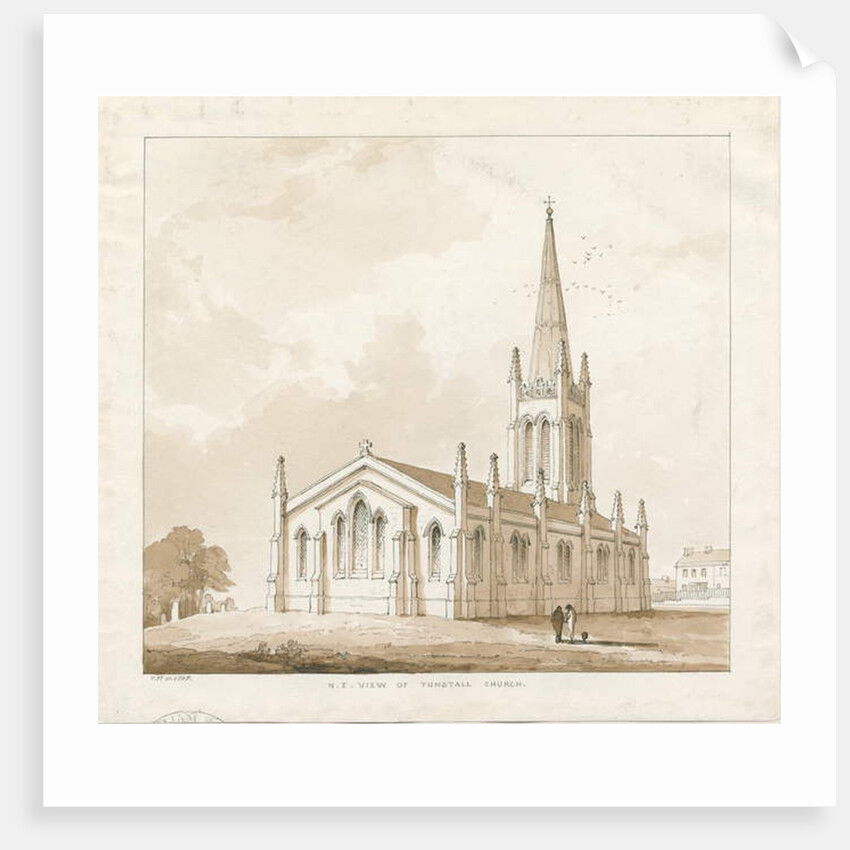 Tunstall Church: pen and wash drawing, 1838 by Thomas Peploe Wood