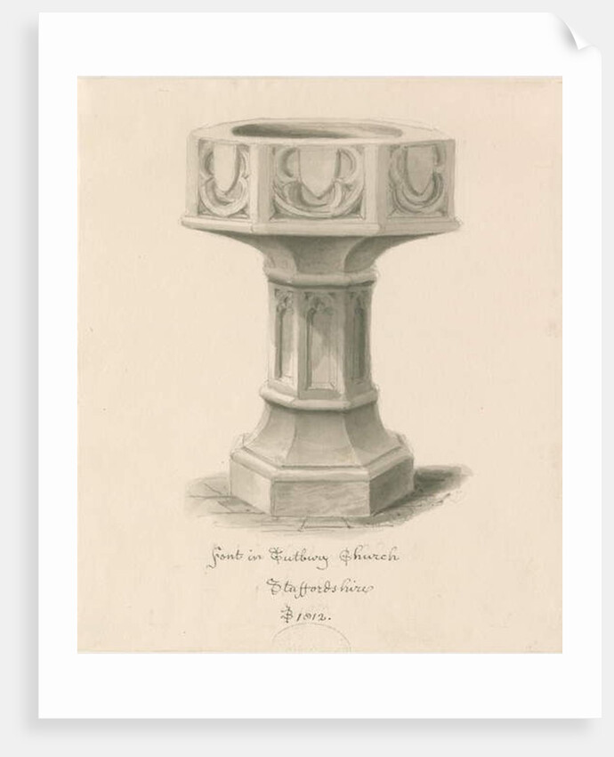 Font in Tutbury Priory Church by John Buckler
