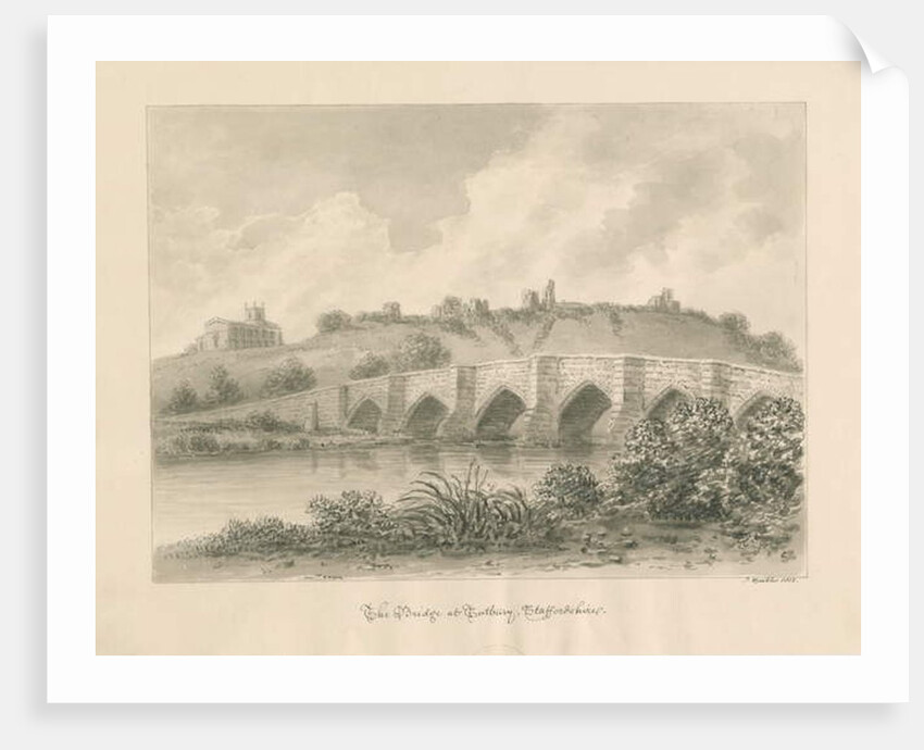Tutbury Castle, Church and Bridge by John Buckler