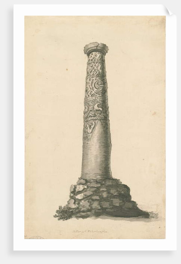 Wolverhampton - Saxon pillar in St. Peter's Church-yard: sepia drawing, nd [late 18th cent] by T Carter