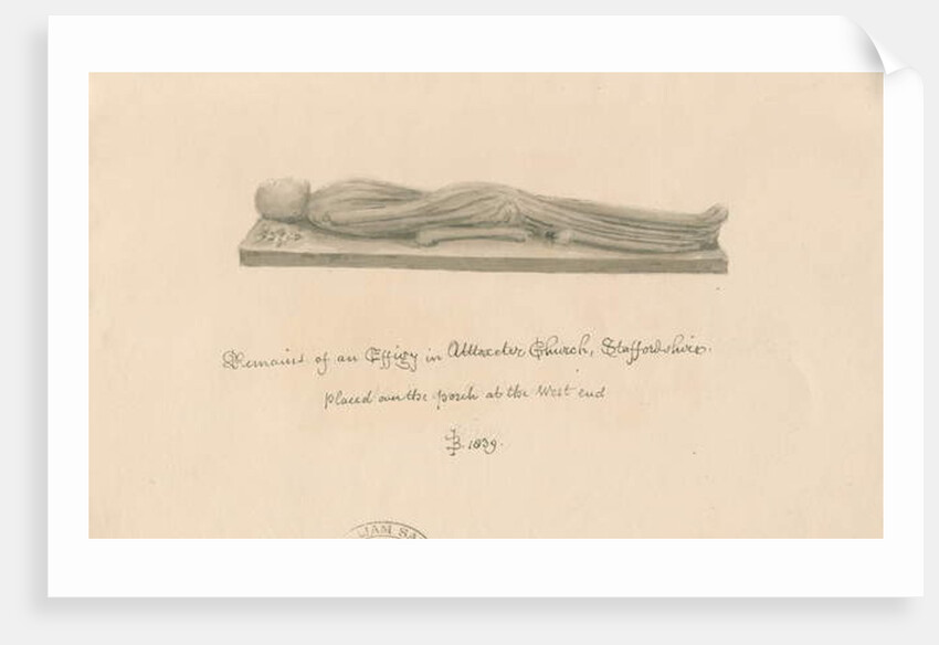 Uttoxeter Church - Effigy: sepia wash drawing, 1839 by John Buckler