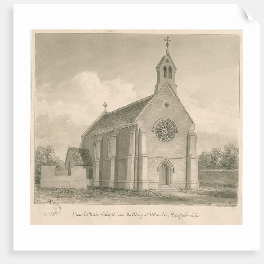 Uttoxeter Town - New Catholic Chapel: sepia drawing, 1839 by John Buckler