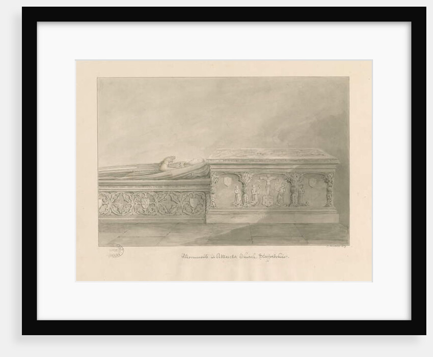 Uttoxeter Church - Tombs of Thomas Kinnersley and of a woman: sepia wash drawing, 1839 by John Buckler