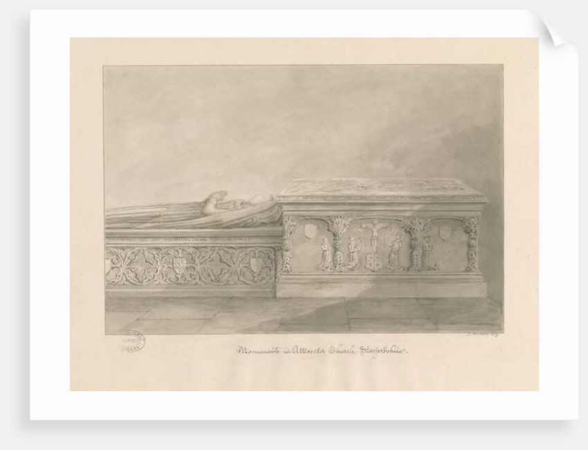 Uttoxeter Church - Tombs of Thomas Kinnersley and of a woman: sepia wash drawing, 1839 by John Buckler
