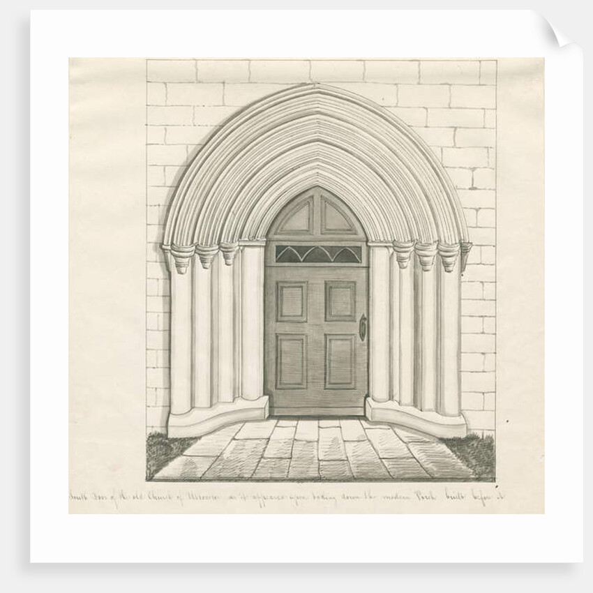 Uttoxeter Church - South Door: pen and wash drawing by John Robert Fernyhough