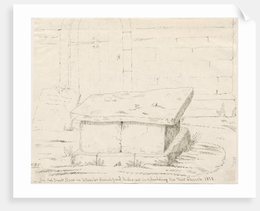 Uttoxeter Church - Old Tomb Stone: pen and ink drawing by School English