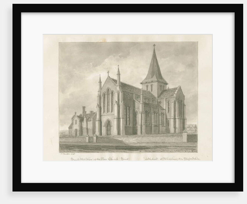 Wolverhampton - St. Mary's Church: sepia drawing, 1845 by John Buckler
