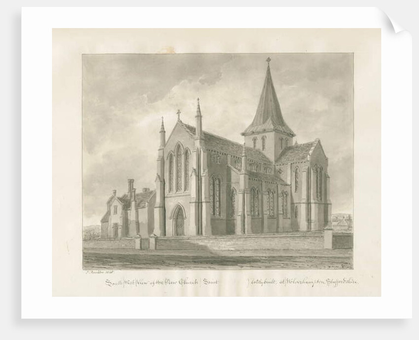 Wolverhampton - St. Mary's Church: sepia drawing, 1845 by John Buckler
