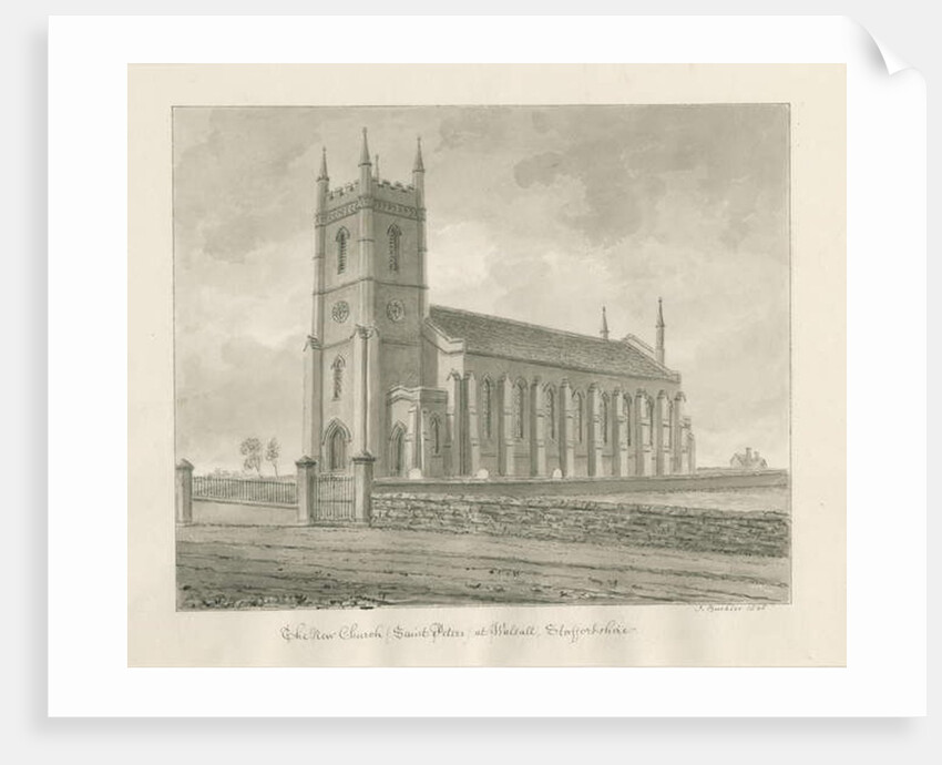 Walsall Church ['New']: sepia drawing, 1845 by John Buckler