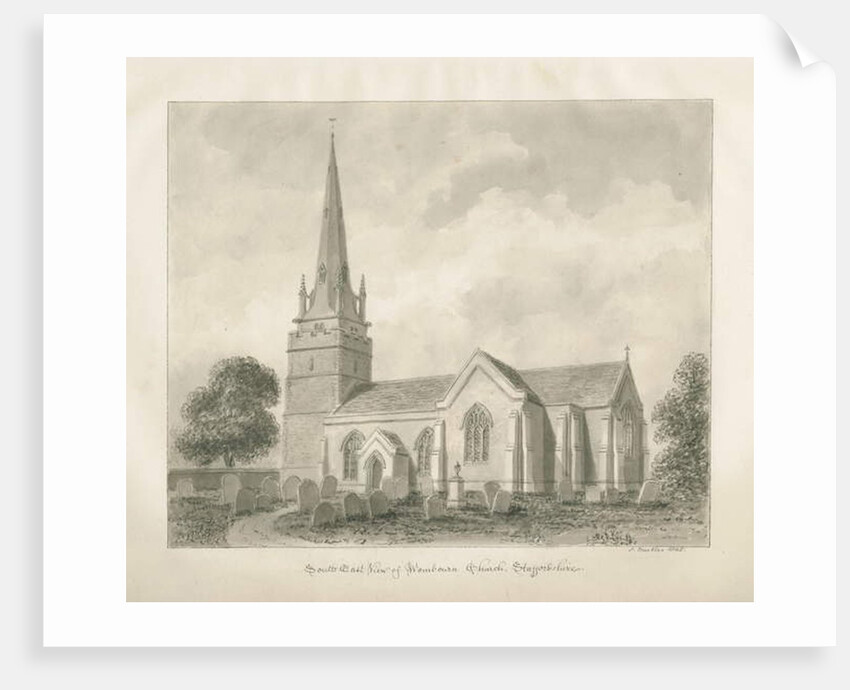 Wombourne Church: sepia drawing, 1845 by John Buckler