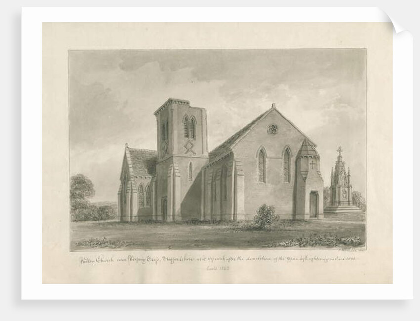 Walton-on-the-Hill Church: sepia wash drawing, 1844 by John Buckler