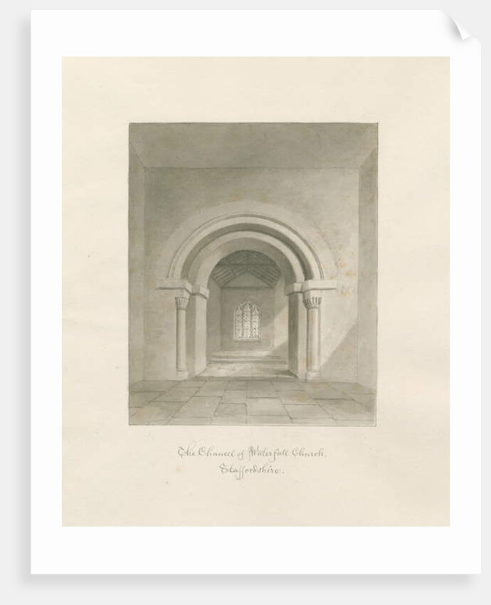 Waterfall Church - Interior of Chancel: sepia drawing, 1847 by John Buckler