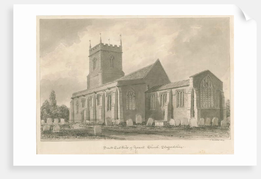 Yoxall Church: sepia drawing, 1839 by John Buckler