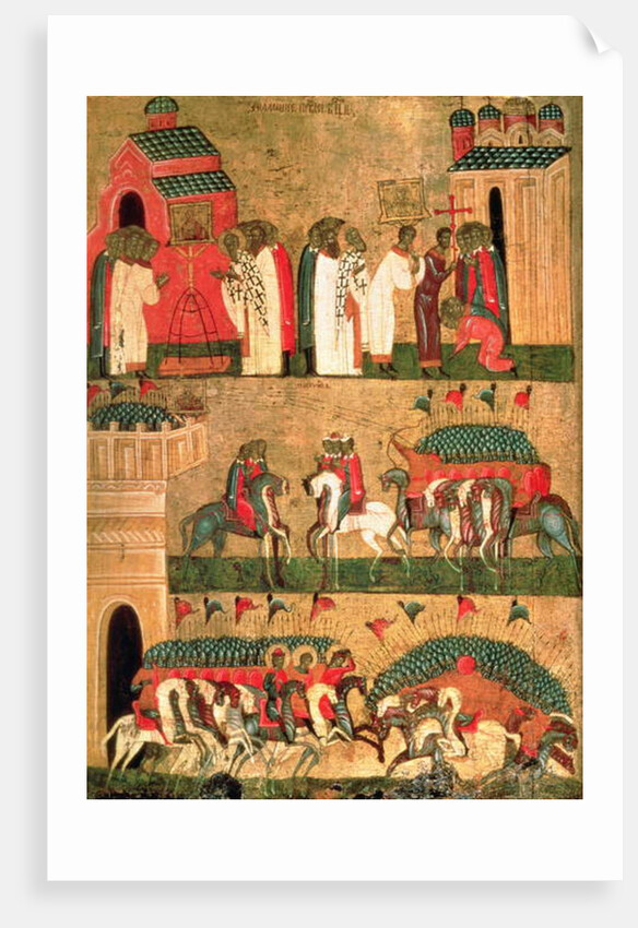 Battle of the Novgorodians with the Suzdalians, Novgorod School, mid 15th century by School Russian