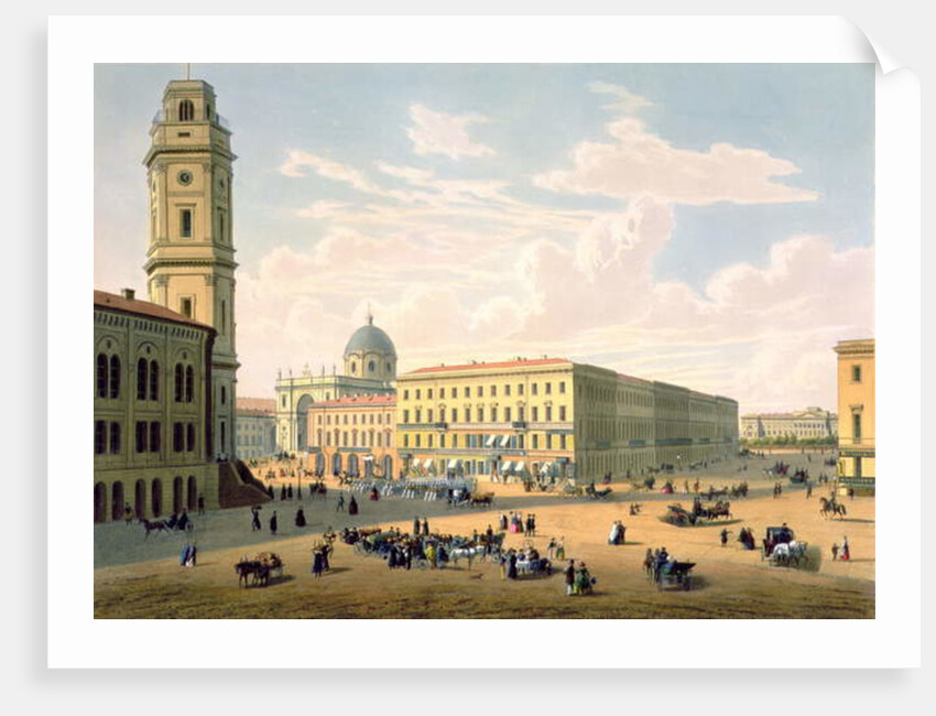 The Catholic Church and Mikhailovskaya Street in St. Petersburg, printed by J. Jacottet and Regamey. by French School