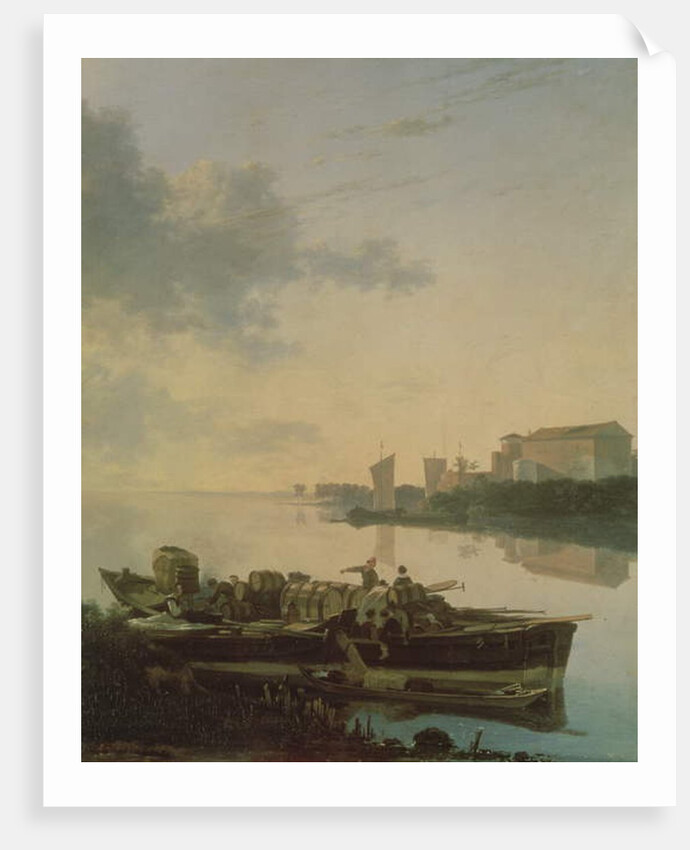 A Wooden Barge on the River by Sunset by Adam Pynacker