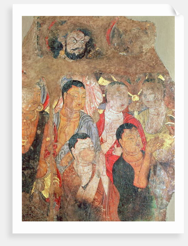 Group of monks and Buddha, from the Shikshin Monastery, Karashar, 9th-10th century by Xingjiang Xingjiang