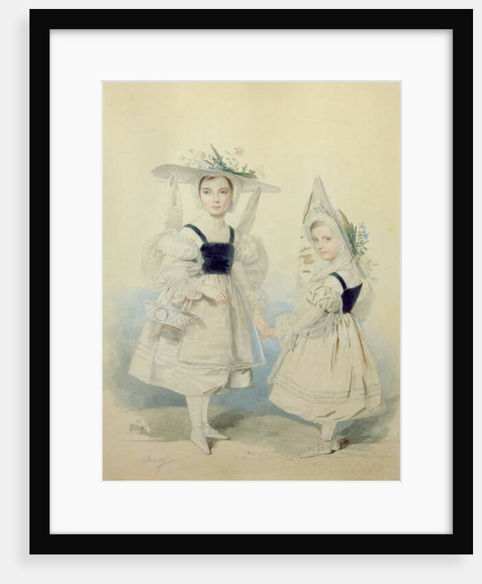 Portrait of the Grand Princesses Olga and Alexandra in Fancy Dress, 1830s by Pyotr Fyodorovich Sokolov