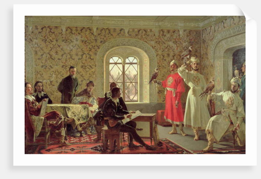 The Italian Ambassador Calvuci drawing the falcons of Tsar Alexei Mikhailovich 1889 by Alexander Dimitrievitch Litovtchenko