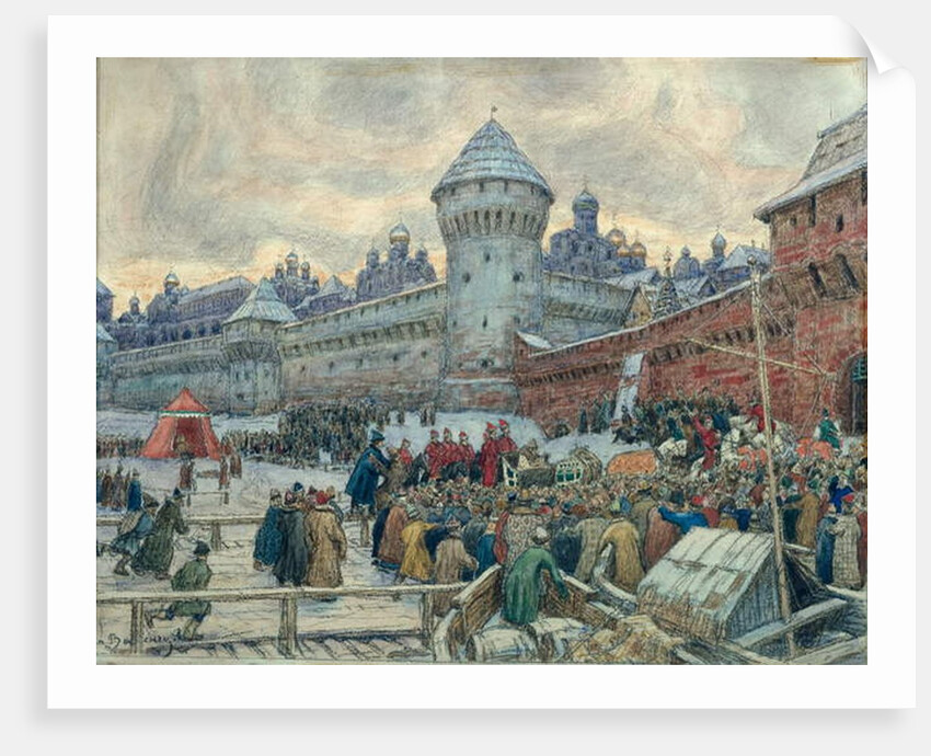 Ancient Moscow, departure after a fight by Apollinari Mikhailovich Vasnetsov