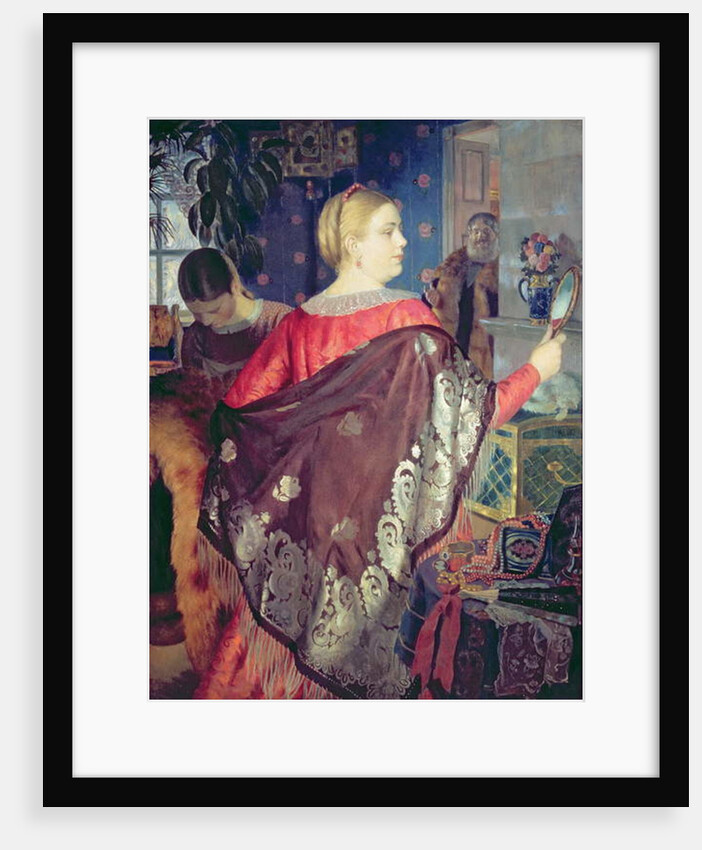 Merchant's woman with a mirror by Boris Mikhailovich Kustodiev