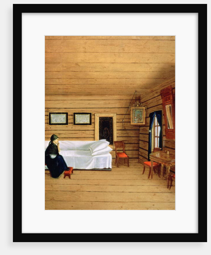 Interior with a seated woman by School Russian