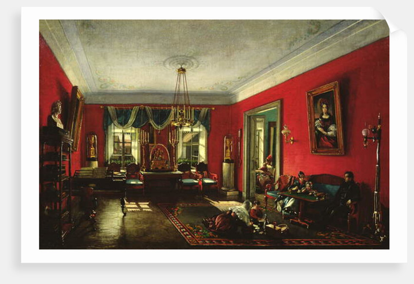 The Nashchokin family in drawing room by Nikolai Ivanov Podklutchnikov