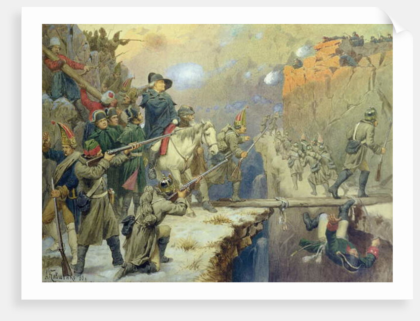Suvorov crossing the Devil's Bridge in 1799, 1880 by Aleksei Danilovich Kivshenko