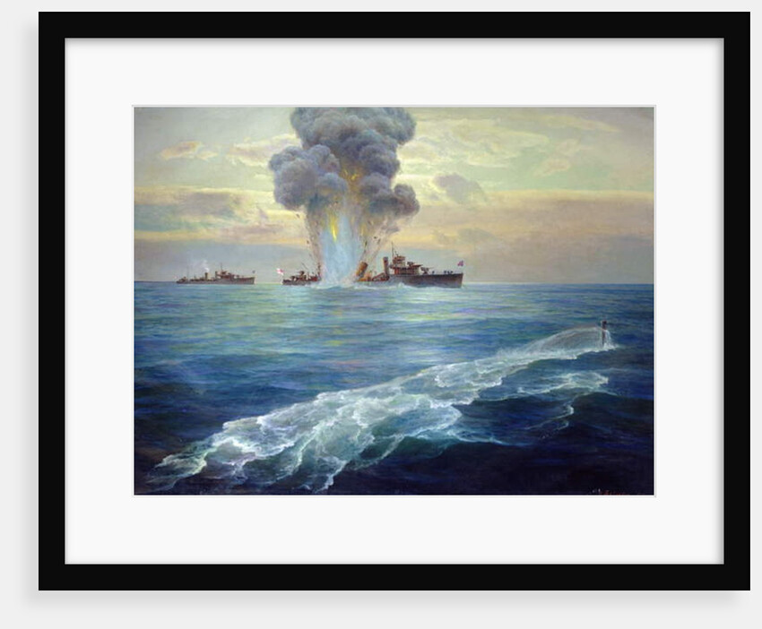 British destroyer Vittoria torpedoed by the Bolshevik submarine Pantera off the island of Seiskari on 1st September 1919, 1939 by Nikolai Evlampievich Bublikov