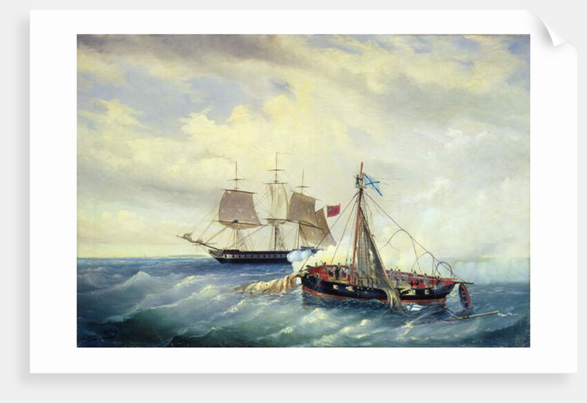 Battle between the Russian ship Opyt and a British frigate, off the coast of Nargen Island, 11th June 1808, 1889 by Leonid Demyanovich Blinov
