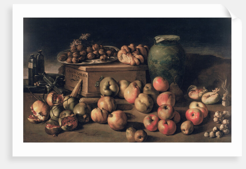 Still life with fruit and a box of fine chocolate by Master of the Fine Chocolate