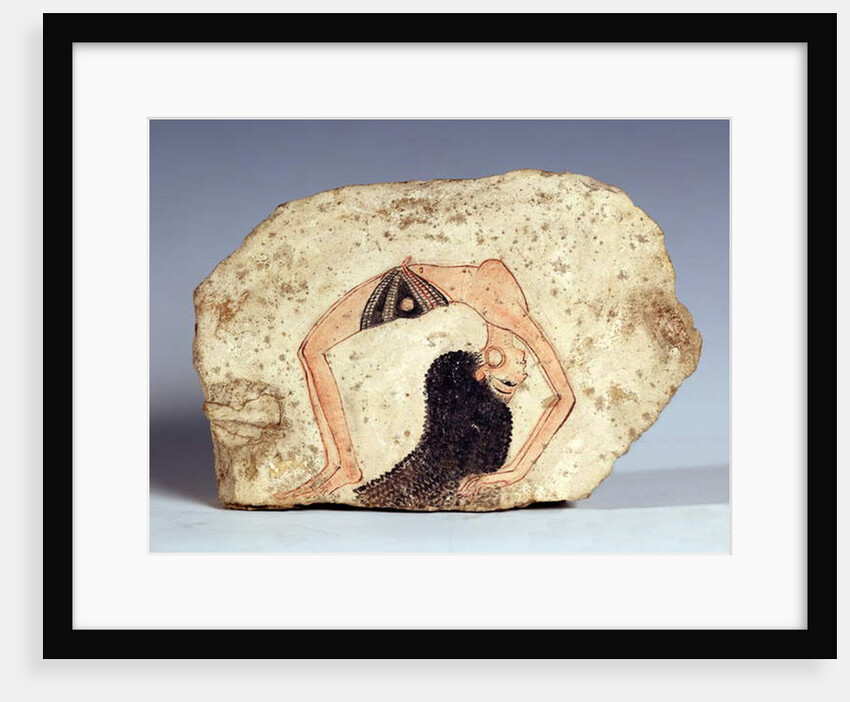 Fragment of a wall painting depicting an acrobatic dancer entertaining at court, New Kingdom by Egyptian 19th Dynasty