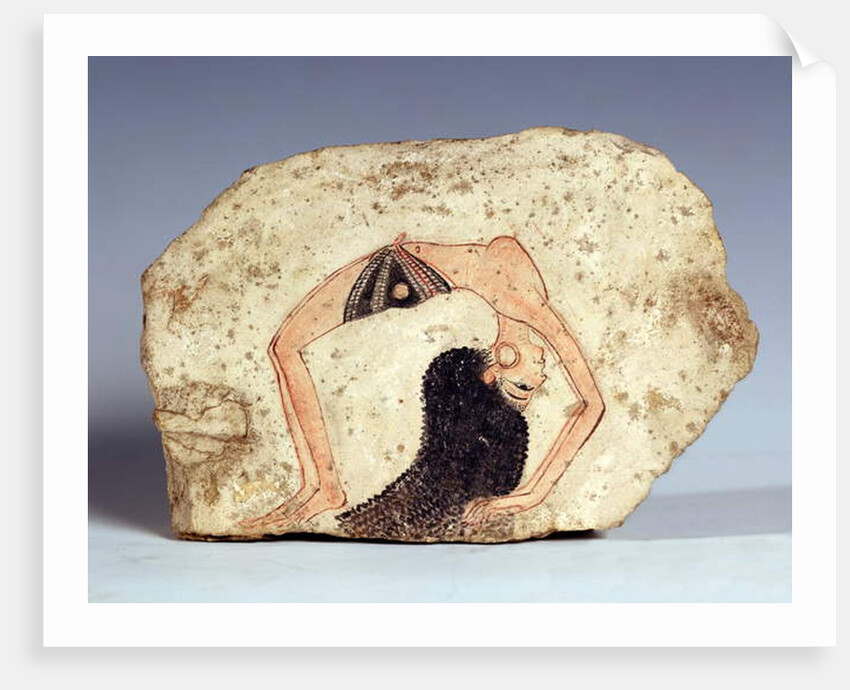 Fragment of a wall painting depicting an acrobatic dancer entertaining at court, New Kingdom by Egyptian 19th Dynasty