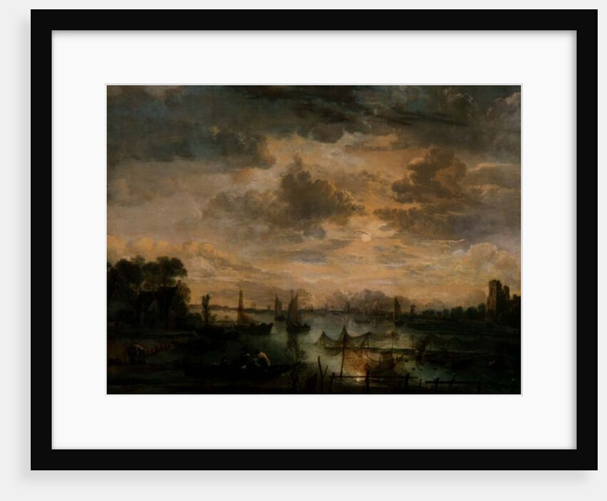 Moonlit scene with fishermen by Aert van der Neer