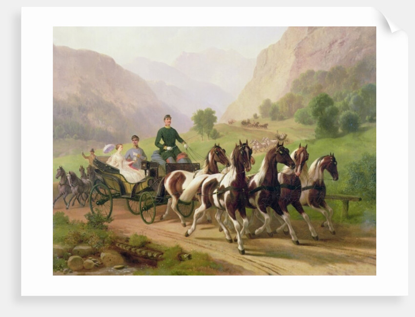 Emperor Franz Joseph I of Austria, being driven in his carriage with his wife Elizabeth of Bavaria in Bad Ischl, 1855 by Austrian School