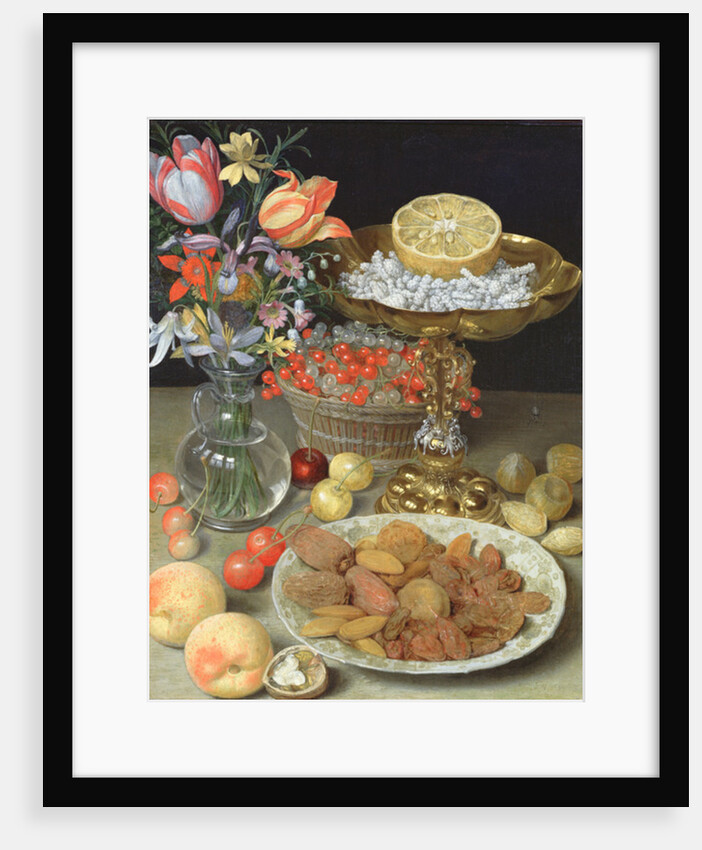 Still life with flowers and dessert by Georg Flegel